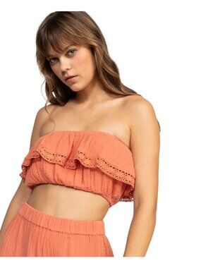 Roxy Womens Golden Tropic Solid Cropped Fit Tube Top Apricot Brandy Size M NWT